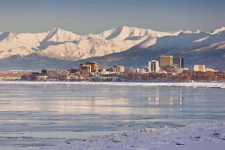 Anchorage, Alaska skyline in winter
